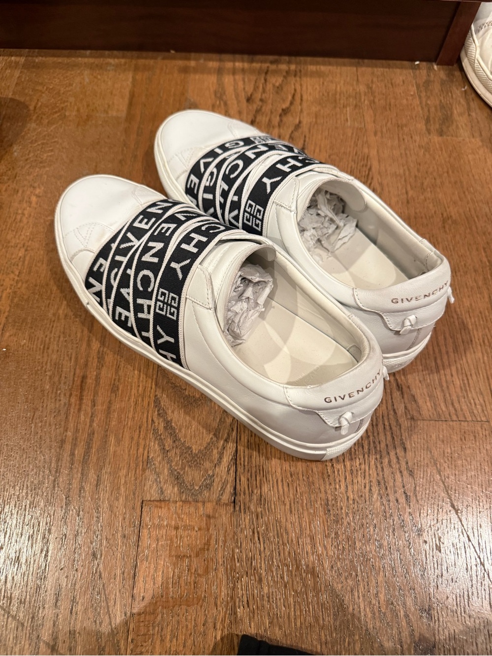 Givenchy Urban Street Logo Strap Slip-On Sneakers White Black Sz 39 Leather